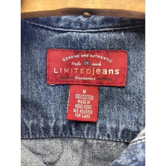 Vtg Women's Limited Jeans Medium Denim Button Up Suede Collar Cotton - Picture 2 of 11